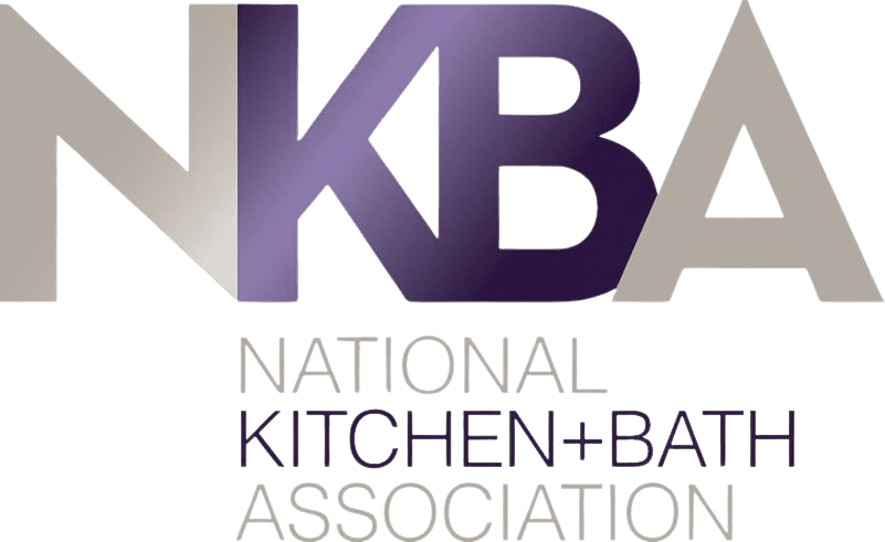 Logo of the National Kitchen + Bath Association featuring a gradient design of the acronym "NKBA" above the full name in silver text.